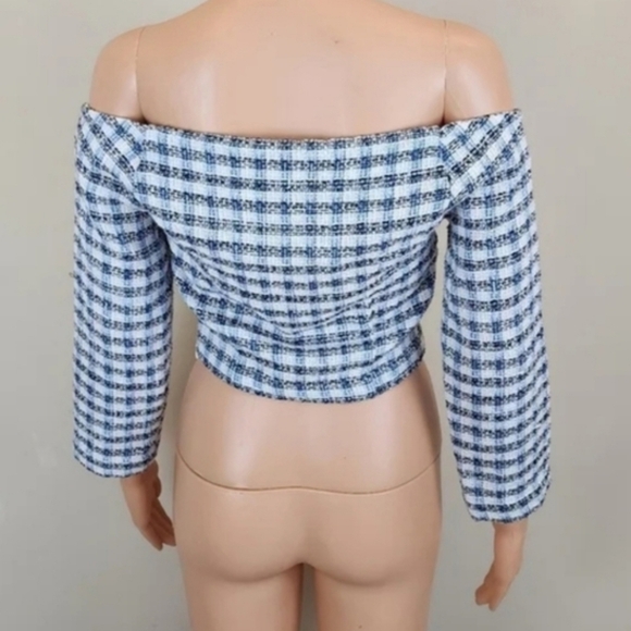 Zara Tweed Off Shoulder Long Seeve Cropped Top Size XS - Picture 5 of 10